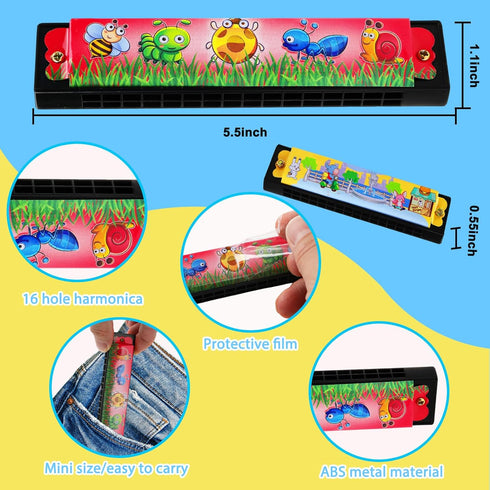 Harmonica,16 Class(12 UPINS Holes Cartoon Musical Instrument,Beginners Harmonica for Musical Party for Music Styles)