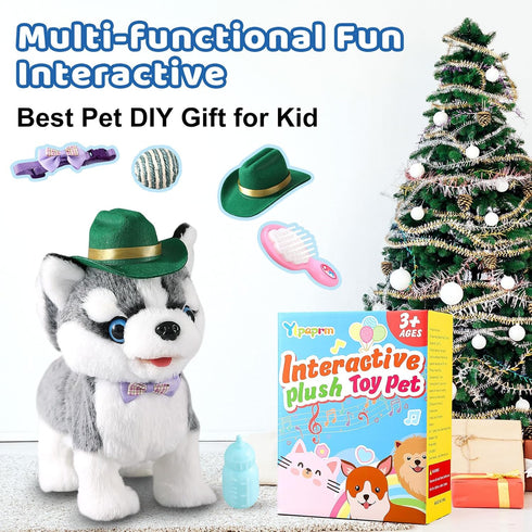 Ylpaprm Walking Husky Barking Dog Toy for Child Kid Licking Talking Puppy with Leash, Interactive Puppy that Barks Tail
