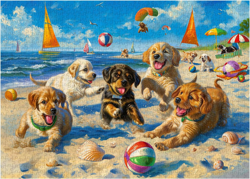 Funny Dog Puzzles for Adults 1000 Pieces - PICKFORU Beach Puzzle Collection, Cute Dog and Puppy Puzzle