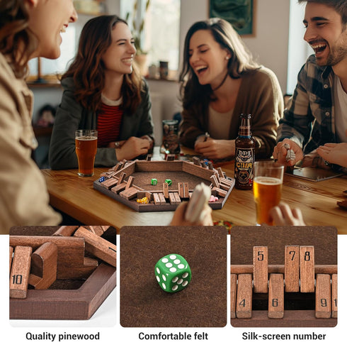 6-Way 1-6 ropoda Shut The Box Game-Upgraded Player Wooden Dice Game for Adults and Kids, Addition Training, Fun