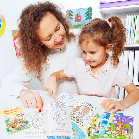 24Pcs Zainpe Christian Bible Stories Coloring Books for Kids Bible Study Easter Theme DIY Art Drawing Book Jesus Noah's