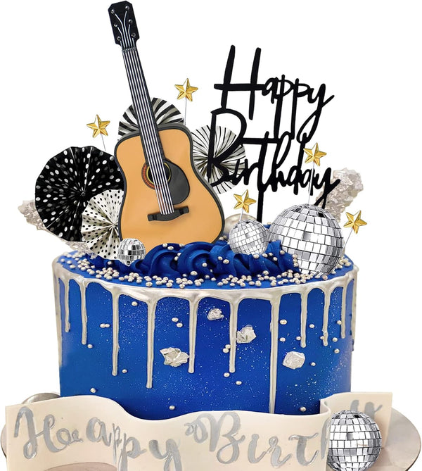BANBALLON 15 PCS Guitar Cake Toppers Music Theme Birthday Cake Decorations for Musical