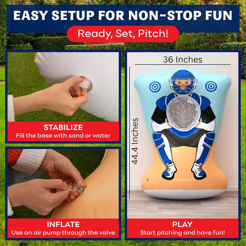 3 4 Preferred Toys Inflatable Baseball Pitching Target for Kids and Above - Double-Sided Throwing Toss Game with Soft