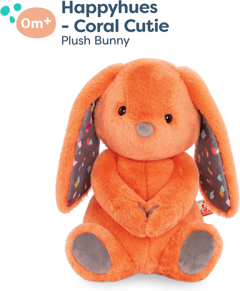B. toys 12-Inch Plush Bunny - Super Soft Stuffed Animal, Washable Rabbit Toy for Babies, Toddlers, Kids - Coral Cutie