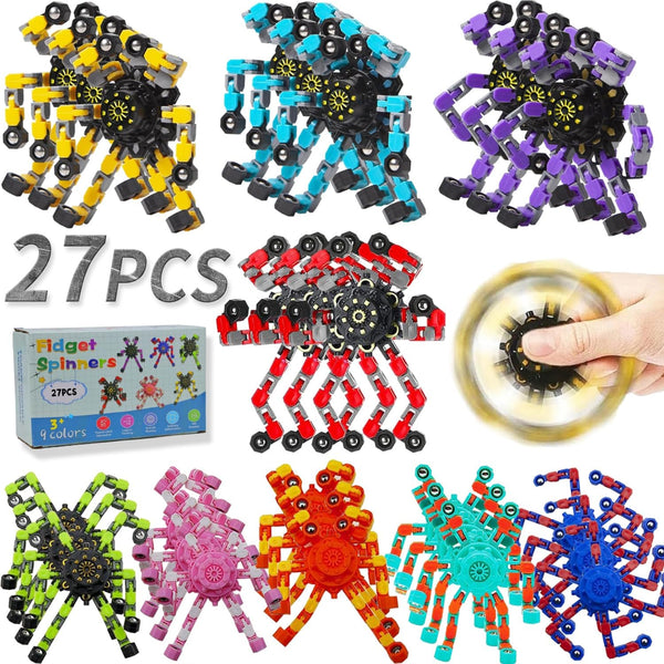 HiQCGS Transformable Fidget Spinners 27-Pack Sensory Toys for Kids & Adults with ADHD,