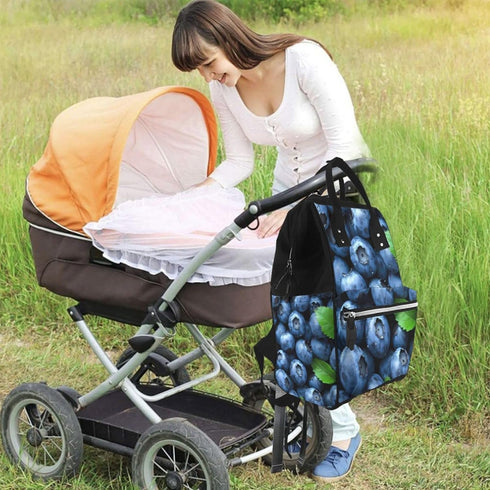 Qewfoju Backpack Backpack Fresh Blueberries Print Diaper Bag Large Capacity Diaper Baby Changing Bags