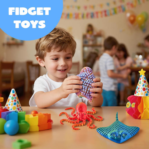 3 3D 3D 3D 3D JOYIN Pcs Printed Fidget Toys, Articulated Printed Octopus, Ray & Starfish, Flexible Printed Sea