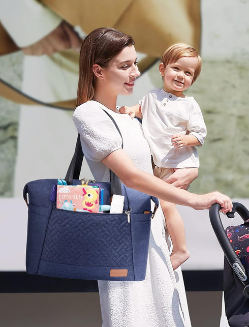 Large Waterproof Diaper Bag Tote with Changing Pad