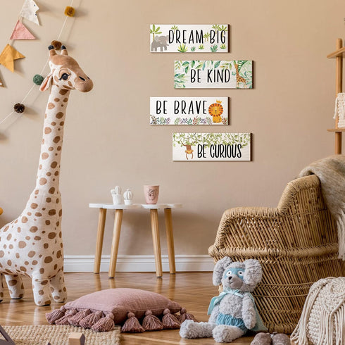 4 11x 3.9 Inches(Lively Pieces Woodland Nursery Decor Safari wall art Be kind brave curious Cute Jungle Animal Nursery