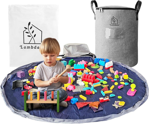 Lambdano Portable Toy Storage Basket & Play Mat with Pocket Label - 9.3