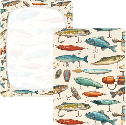 Mazeann 52" 28" 9" Fishing Lures Fisherman Retro Crib Sheets Soft Breathable Fitted Cotton Baby Crib Sheets Mattress