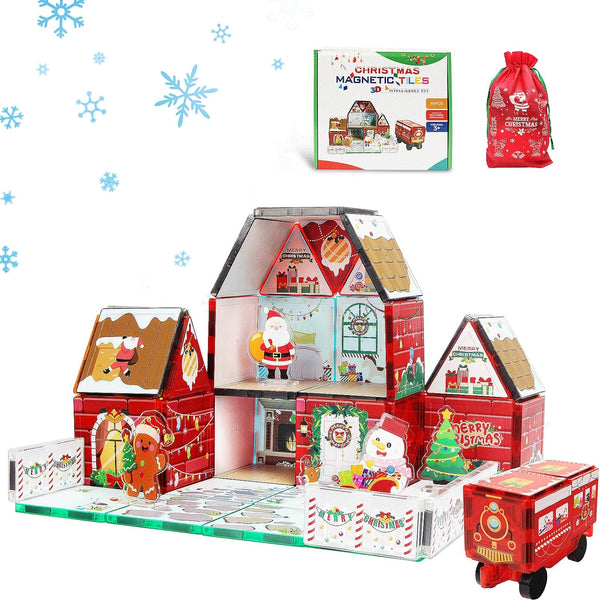 MAYAPHILOS 61 PCS Christmas Magnetic Tiles with Storage Bag, Building Blocks with