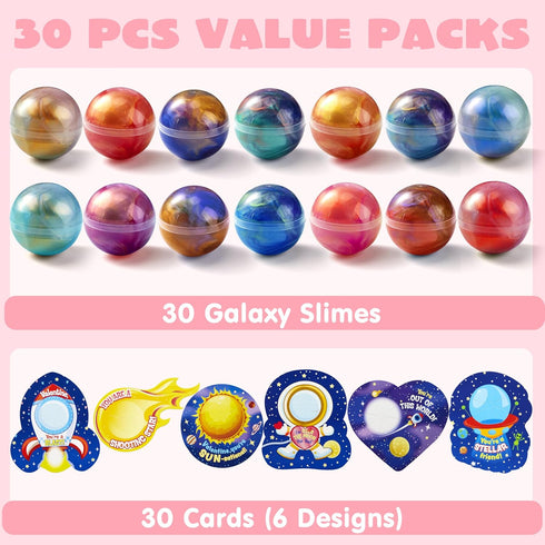30 JOYIN PCS Valentine Gift Cards with Slime, Galaxy Slime Stress Relief Fidget Toy for Kids Party Favor, Classroom