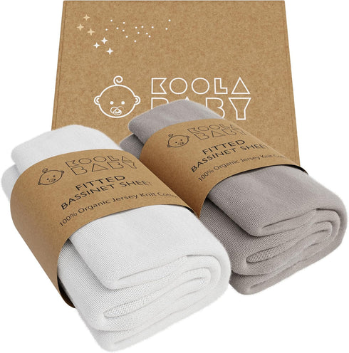 100% Cozy 2 Pack Bassinet Sheet for Bassinet Mattress - Organic Jersey Knit Cotton - Snuggly Soft & Sheets Fitted