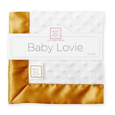 SwaddleDesigns Baby Lovie, Small Plush Security Blanket with Satin Trim, Gold, 14 x 14 inches