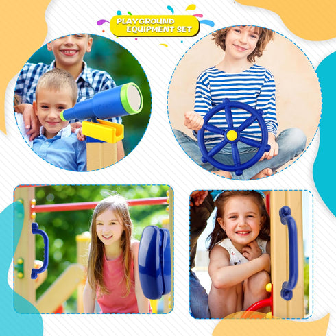5 Pcs Kids Playground Accessories - Outdoor Plastic Steering Wheel, Pirate Telescope, and Safety Handle for Playhouse