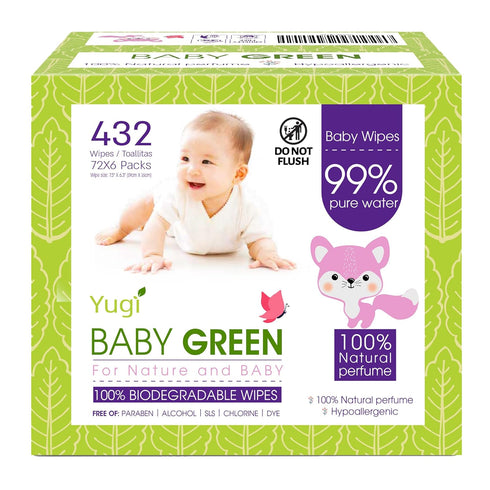 Biodegradable Baby Wipes Natural Perfume Pack (6 Packs of 72) 432 99%