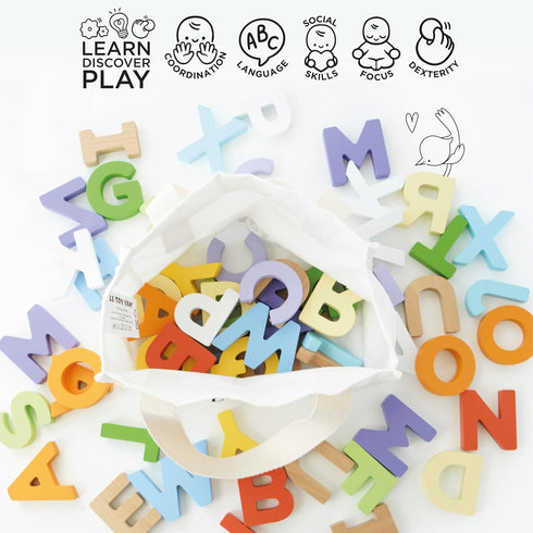 Le Toy Van Wooden Letters in a Bag Toy, Plastic Free, Suitable for Ages 18+ Months