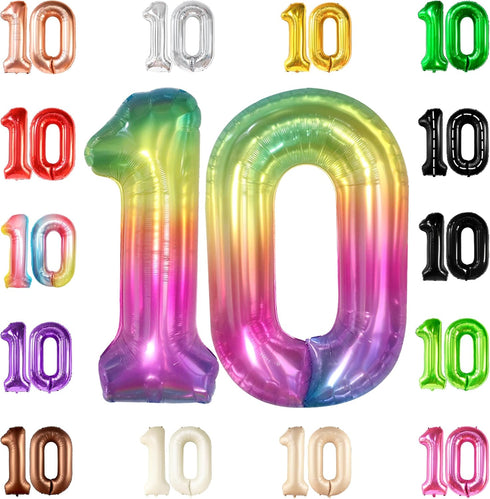 KatchOn Giant Rainbow 10 Balloon Number - 40 Inch for 10th Birthday Party Decorations and Happy Anniversary