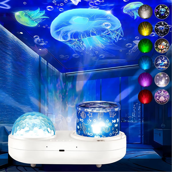 Ocean Kids Night Light Projector,360Rotating Jellyfish Lamp Projector with 7 Films &