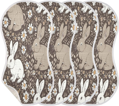 Bulletgxll Set 4, White and Brown Rabbits Unisex Baby Burp Cloths of Soft Absorbent Organic Cotton Muslin Burping