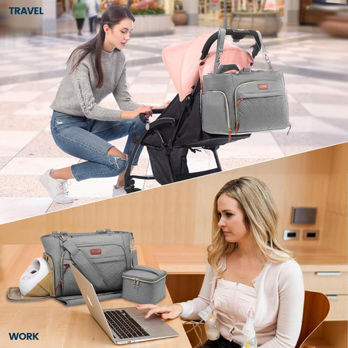 Set, 3-Piece Set 15.7" 8" 11", 3 LOVEVOOK Diaper Bag with Laptop Pocket, Cooler Bag & Changing Pad, Fits Most Breast