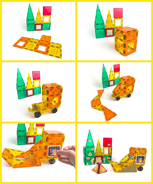 Tytan Tiles 60-Piece Construction Site & Trucks Magnetic Building Set, Fun Kids’ STEM Toy