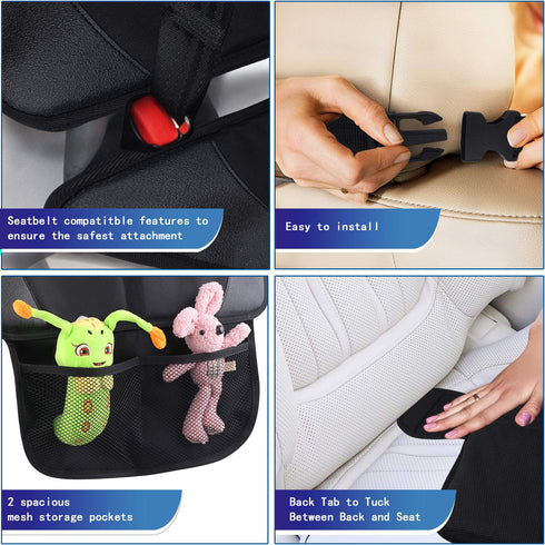 Car Seat Protector, 2 Pack Large Protectors for Child Baby Car Seat with Organizer Pockets, Thick Padding Waterproof