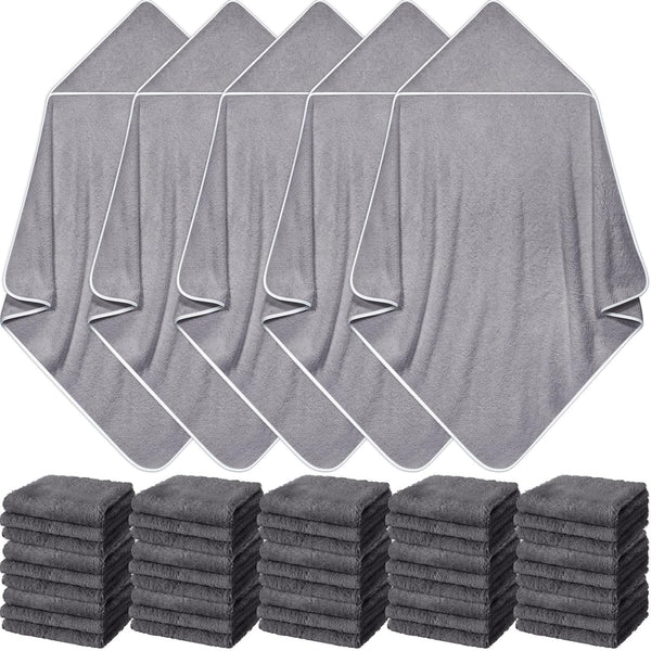 Buryeah 5 Pcs Baby Bath Towel and 15 Count Baby Washcloths Sets,