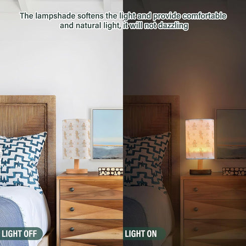 YYZZH Table Lamp Watercolor Baby Dragon Rainbow Striped Pattern Nightstand Lamp with Wood Base Fabric Lamp Shade