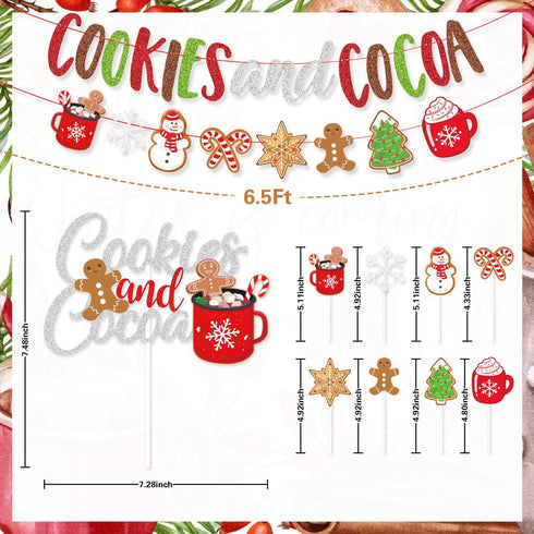 Cookies and Cocoa Party Decorations, Cookies and Cocoa Banner Snowflake Snowman Gingerbread Man Garland Cake Topper