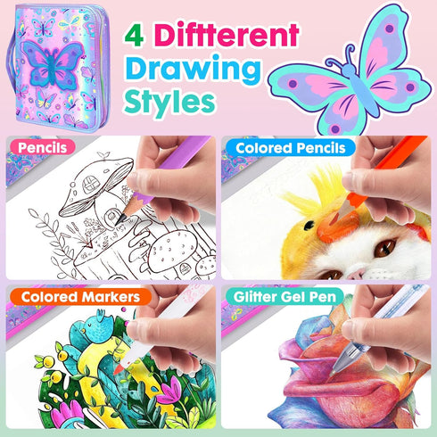 YOYTOO Set 4-6-8, 4 5 6 7 8 Washable Markers with Glitter Pencil Case, Art Supplies for Kids Ages Arts Crafts Travel