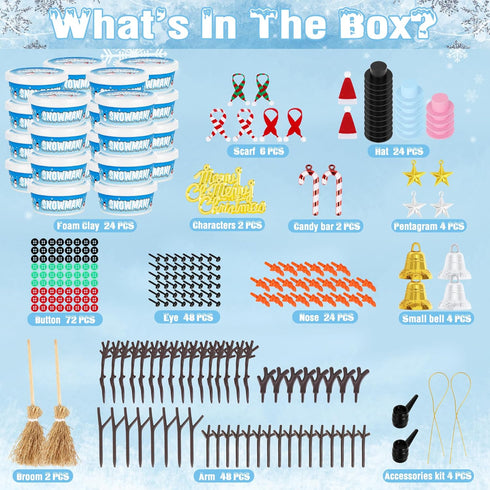 24 Pack Build a Snowman Kit, Snowman Kit Inspiring DIY Christmas Crafts for Kids, Creative Air Dry Clay Modeling Indoor