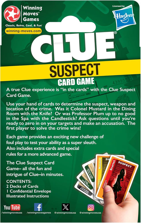 Clue Suspect Card Game - Portable Edition of the Mystery Game Clue, for 3 to 4 Players, Ages 8+