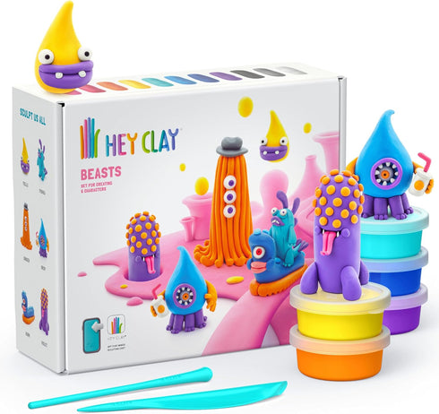 HEY CLAY - Beasts Set-Colourful Modeling Kids-Air Dry Clay Kit 15 cans