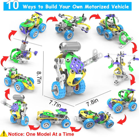 10 in 1 Electric STEM Toys for Boys & Girls Age 4-8, Birthday Gifts, Educational Building Toys for Kids