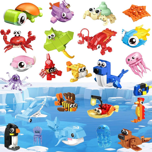 VEMBAP 24 Pack Party Favor for Kids Building Set, Mini Ocean Animals Building