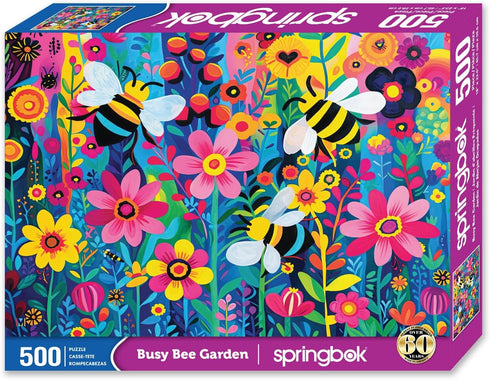Springbok's Busy Bee Garden 500 Piece Jigsaw Puzzle for Adults Illustrates a Colorful Display of Bees in The Garden - Made in The USA