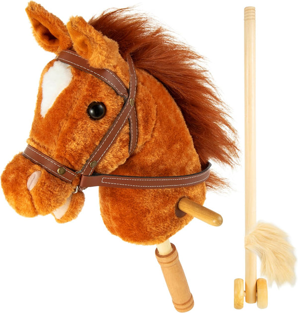 Stick Hobby Horse Riding Toy, Plush Stick Horse for Toddlers 3+, Fun Pretend Play with Clip-Clop Sounds