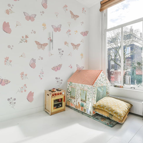 Butterfly Flower Wall Decals,Butterfly Floral Art Wall Sticker Decors,Peel and Stick Butterflies Decals for Kids