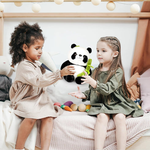 9'' Panda Stuffed Animal Plush Toys, Cute Black and White Panda Doll Gifts with Bamboo Plushies