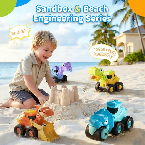 2 3 4 5 Construction Toys for Year Old Boy Kids Toddlers, Press and Go Dino Truck Construction Vehicle Toys Sandbox