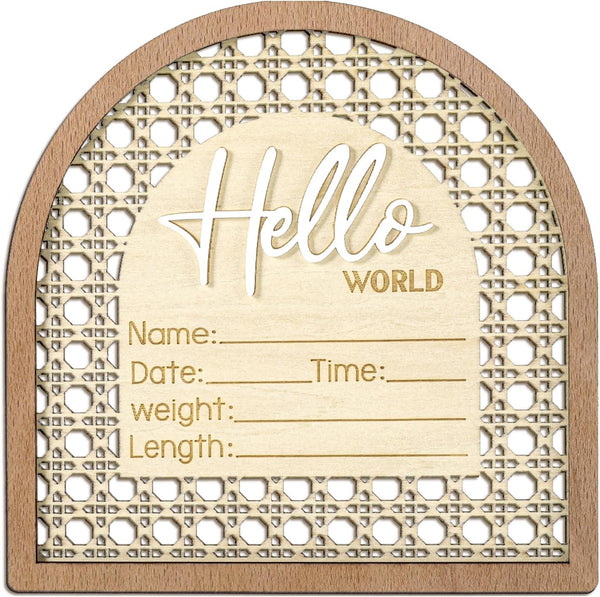 Josojoou Baby Announcement Sign, 5.5in Wooden Arched Baby Shower Welcome Sign, Hello World