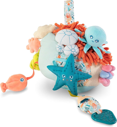 0-6 Miniland Baby Teether, Plush Baby Rattle, Toddler Toy for Teething, Sensory Development and Textured Fun, Fully