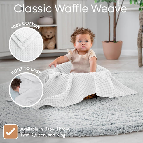 Set White Muslin Fitted Crib Sheet & Waffle Weave Blanket