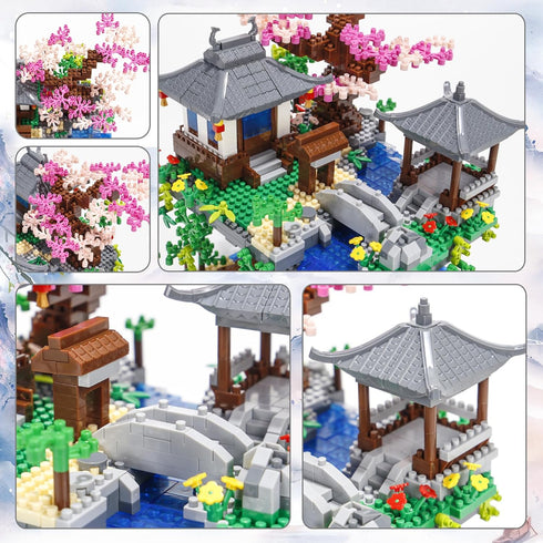 3000PCS Micro Mini Blocks Peach Blossom Pond Bonsai Tree Building Kit, Traditional Architecture Kit for 14+ Kids or