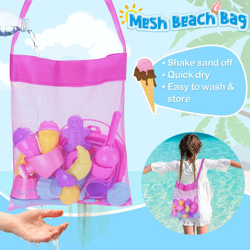Ice Cream Beach Toys Sand Toys Set for Kids, Collapsible Sand Bucket and Shovels Set with Mesh Bag, Sandbox Toys for