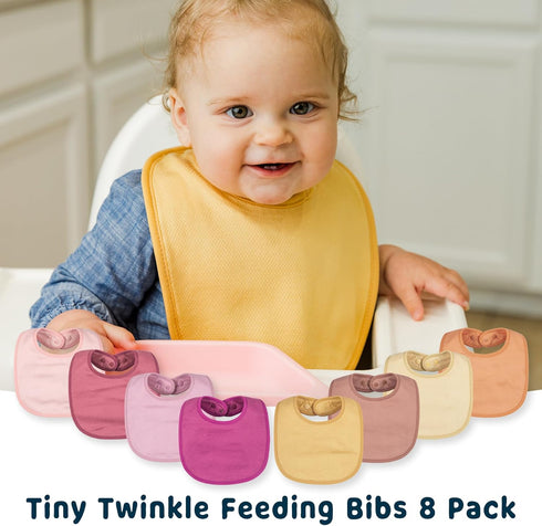 Tiny Twinkle Baby Feeding Bibs 8 Pack - Waterproof and Absorbent Infant Drool and Feeding Bibs