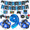 Video Game Theme 9th Birthday Party Decorations for Kids - Blue Black Cheers to Level 9 Banner, Hanging Swirls, Level
