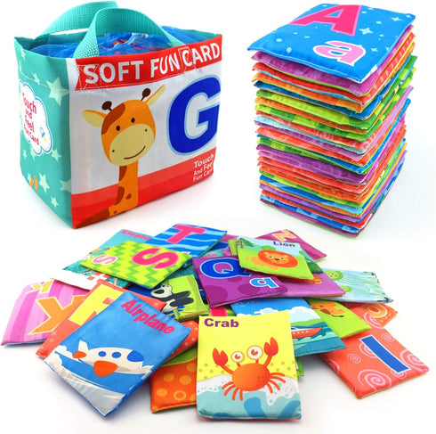 MoraBaby 26 Pieces Soft Alphabet Cards with Cloth Storage Bag for Babies Infants,